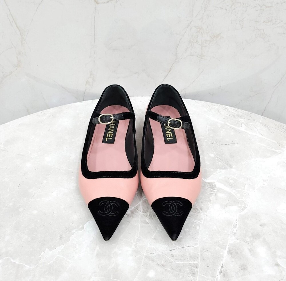 [럭스유] 36.5 / 샤넬 CC 메리제인 발레리나 플랫 슈즈 핑크 블랙