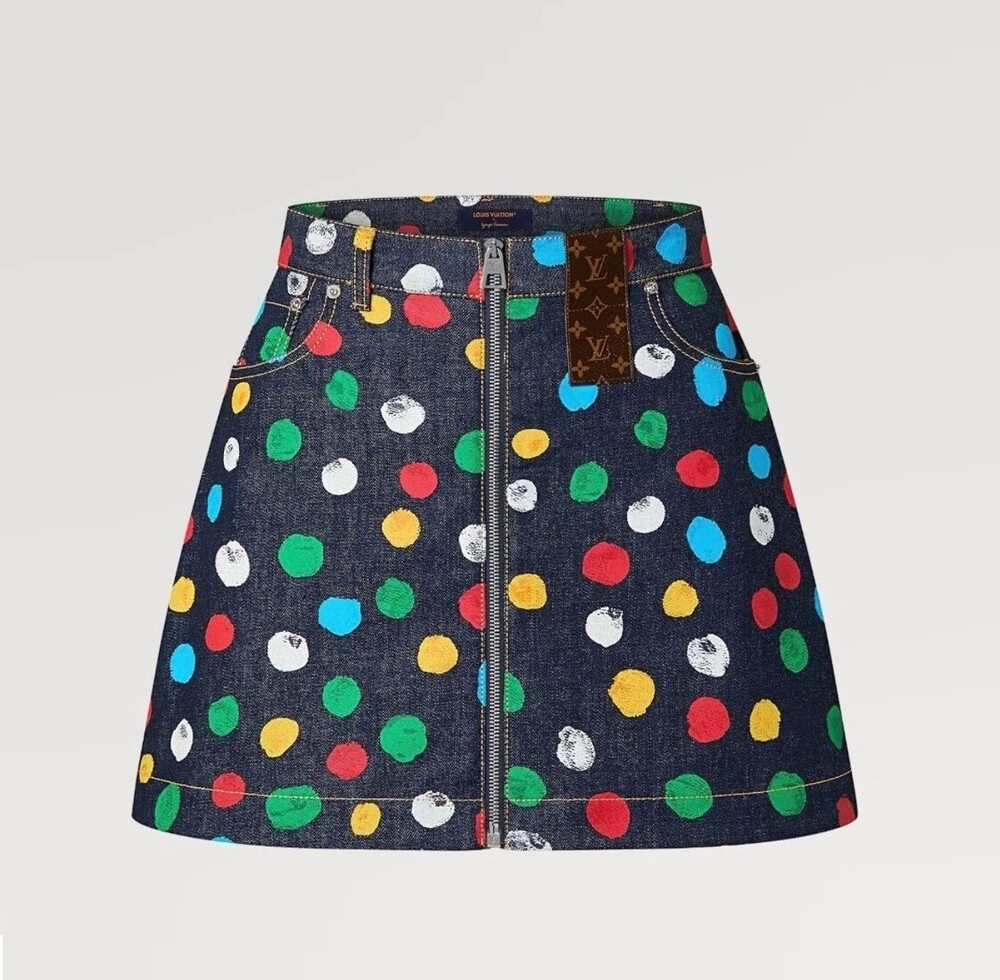 [럭스유] (새상품) 36 / 루이비통 X 쿠사마 야요이 도트 데님 스커트