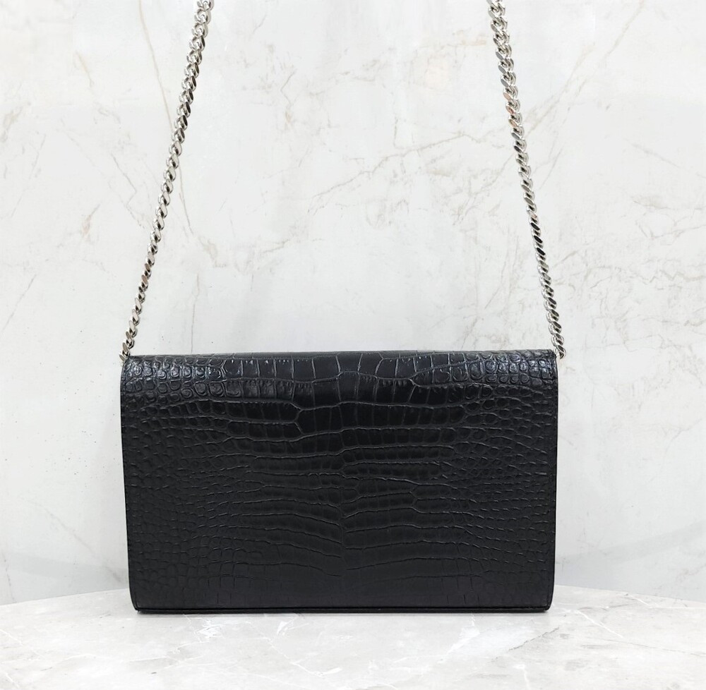 [럭스유] 생로랑 블랙 크로커다일 케이트 은장 체인 숄더백 377829