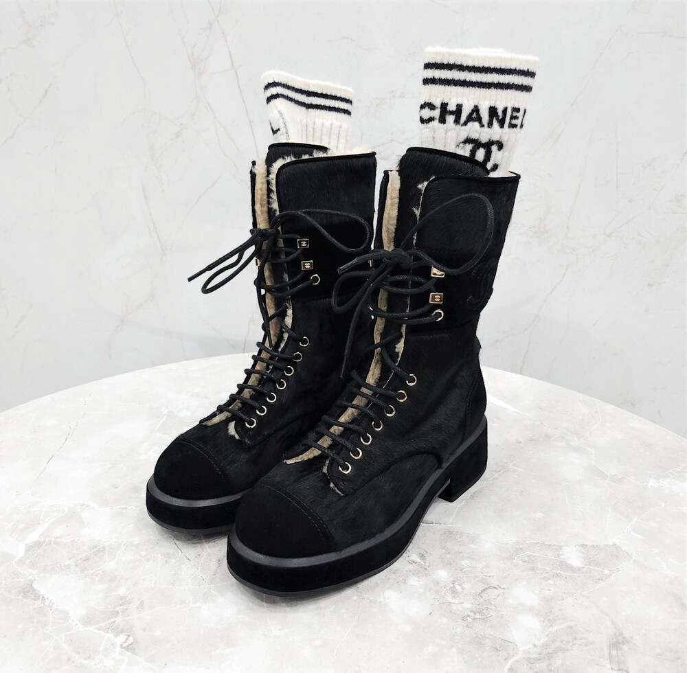 [럭스유] (새상품) 38 / 샤넬 CC 레그워머 송치 부츠