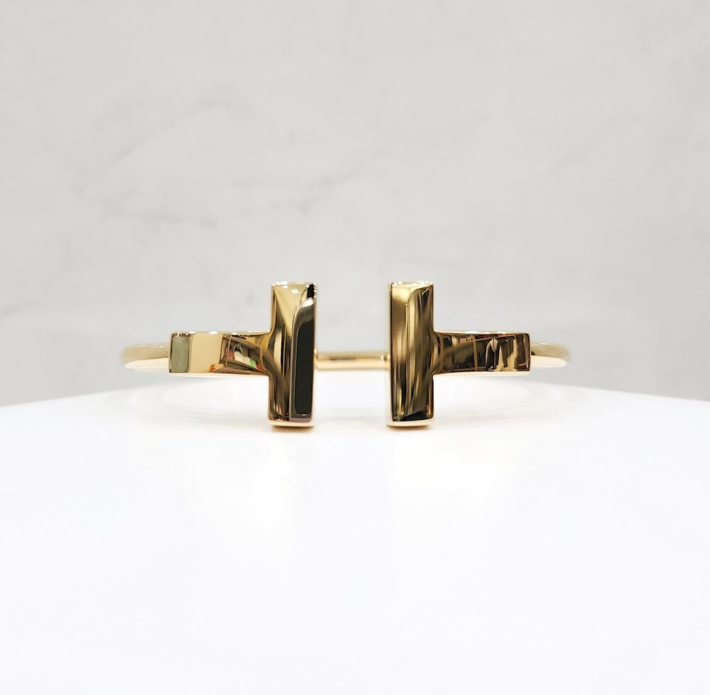 [럭스유] 티파니앤코 T 와이드 와이어 팔찌 18K 옐로우골드 S