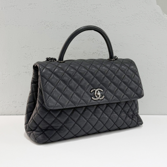 샤넬 캐비어 코코핸들 미디움 토트백 그레이 21번대 빈티지 은장 A92991