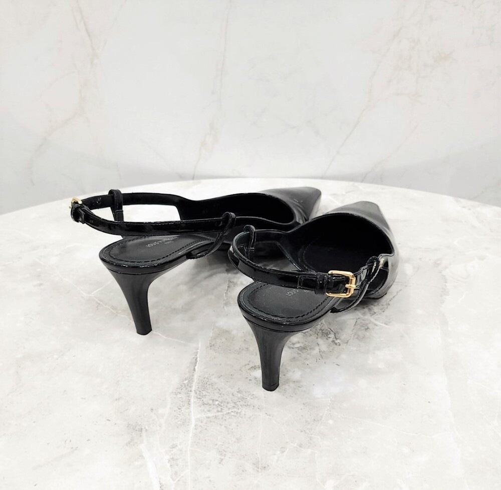 [럭스유] 38.5 / 루이비통 블랙 에나멜 로고 슬링백 힐