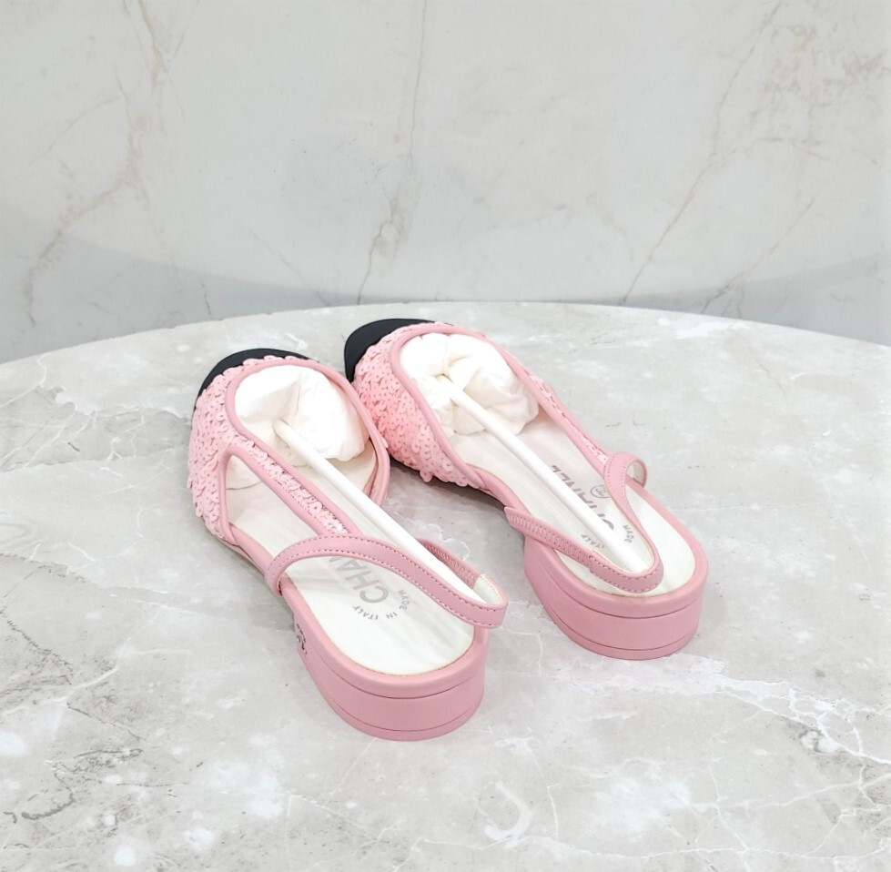 [럭스유] (새상품) 36.5 / 샤넬 핑크 슬링백 펌프스 플랫 슈즈 G31319