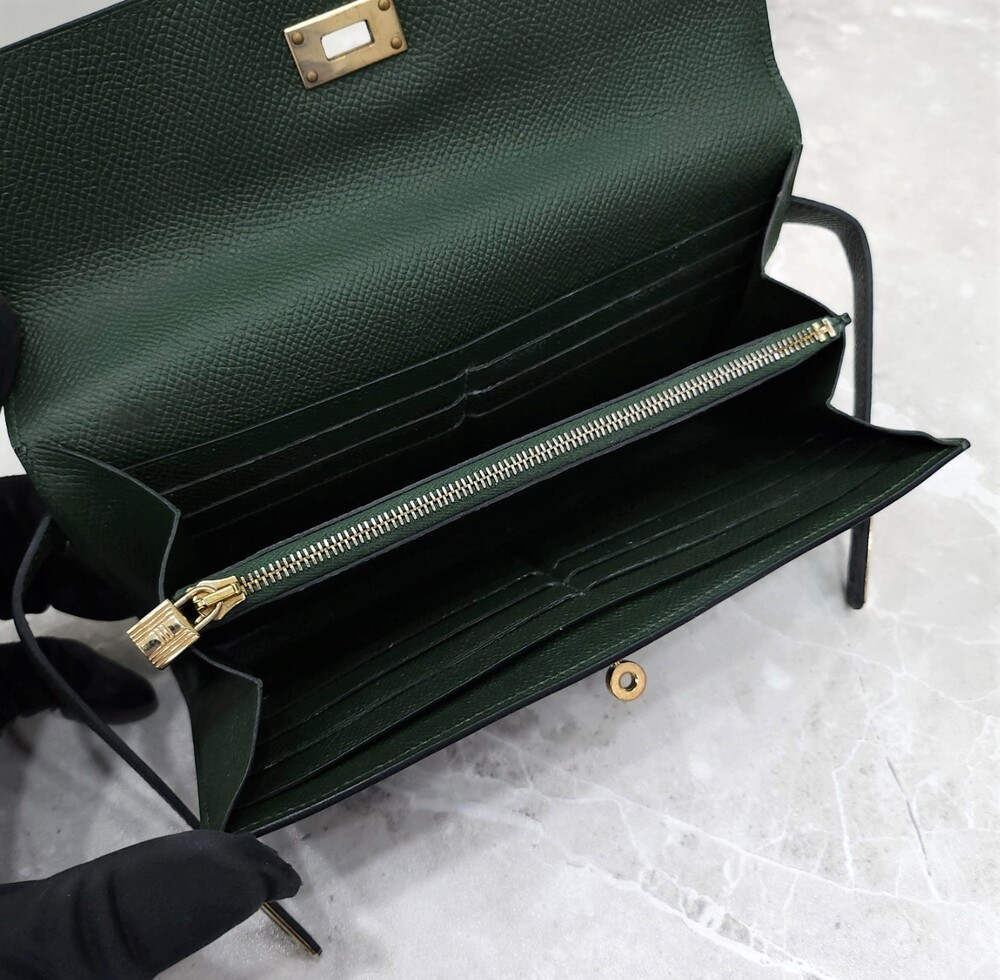 [럭스유] 에르메스 켈리 장지갑 앱송 그린 은장 D각인