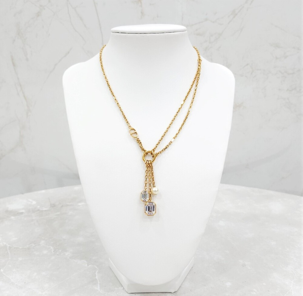 [럭스유] 디올 PETIT CD 큐빅 진주 체인 목걸이 N3048WOMCY