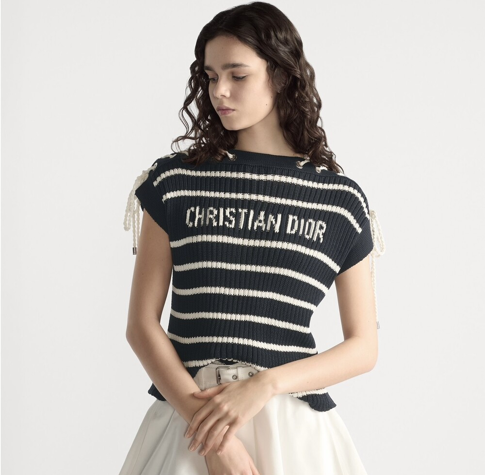 [럭스유] (새상품) 34 / 디올 리비에라 레이스업 캡 슬리브 스웨터 544S48A7042