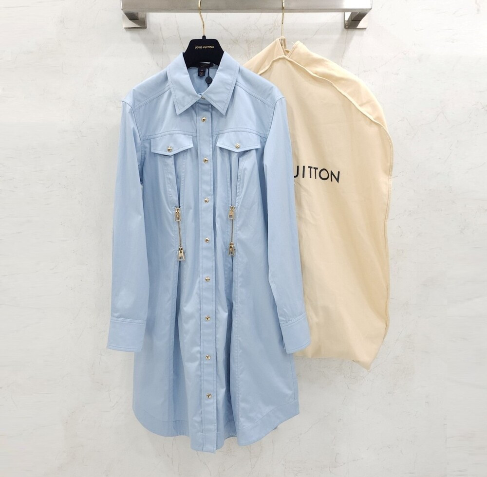 [럭스유] (새상품) 38 / 루이비통 지퍼 웨이스트 셔츠 드레스 원피스 1AFDF8