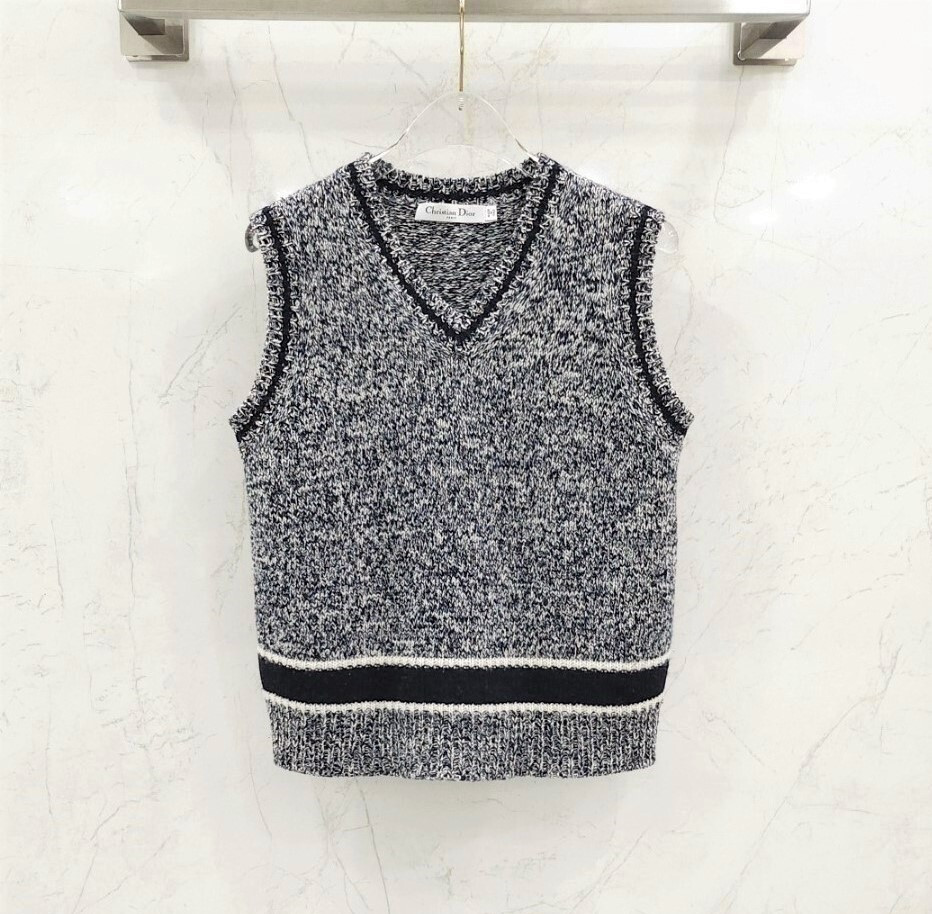 [럭스유] 38 / 디올 브이넥 슬리브리스 스웨터 울 캐시미어 니트 054T01AM303