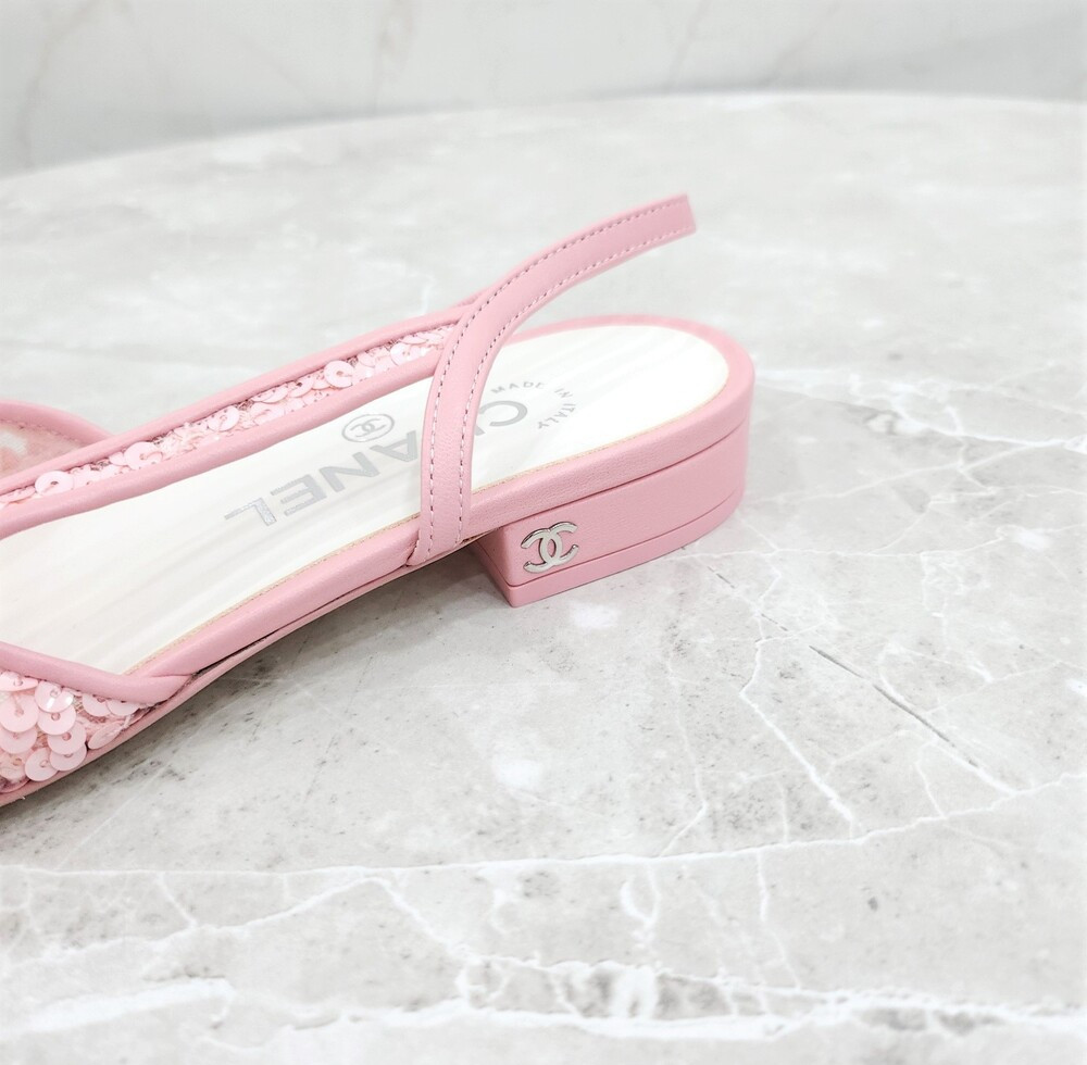 [럭스유] (새상품) 36.5 / 샤넬 핑크 슬링백 펌프스 플랫 슈즈 G31319