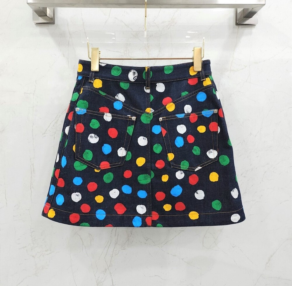 [럭스유] (새상품) 36 / 루이비통 X 쿠사마 야요이 도트 데님 스커트