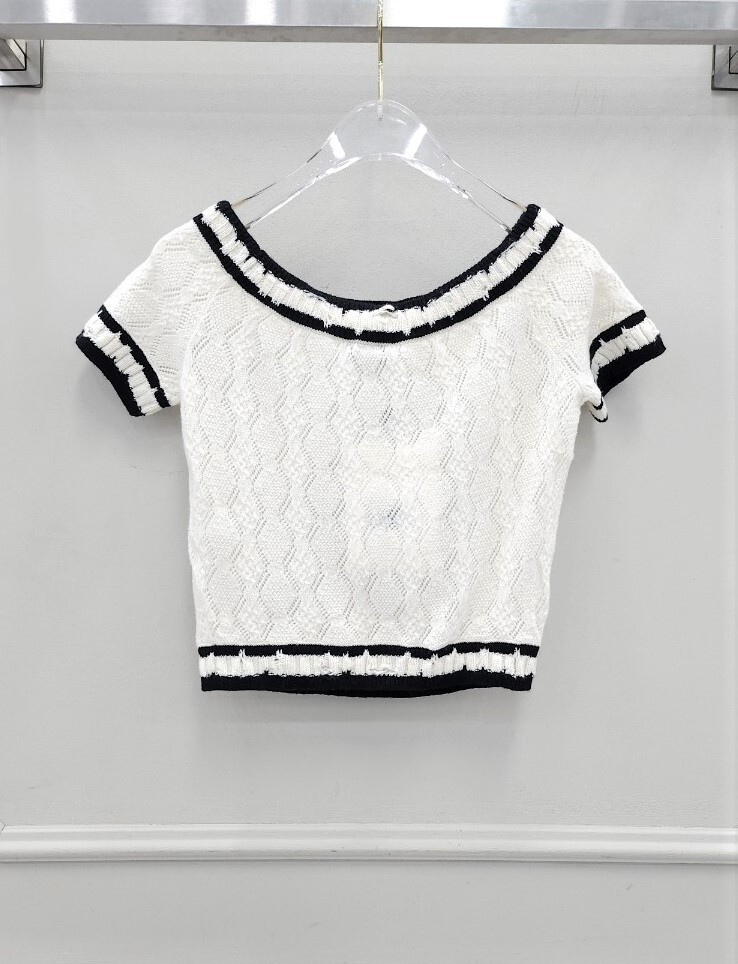 [럭스유] 36 / 샤넬 크롭탑 반팔 니트