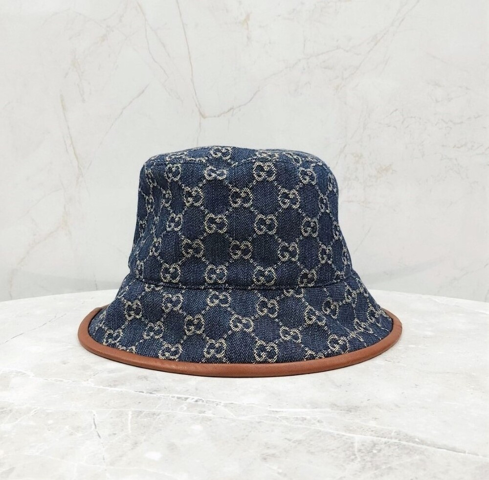 [럭스유] 구찌 GG 레더 트림 데님 버킷햇 M 576371