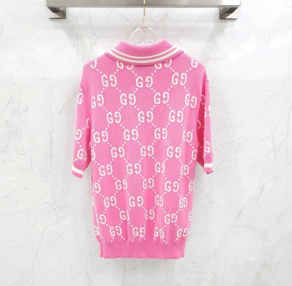 [럭스유] (새상품) S / 구찌 GG 로고 올오버 카라 반팔 PK 니트 774077