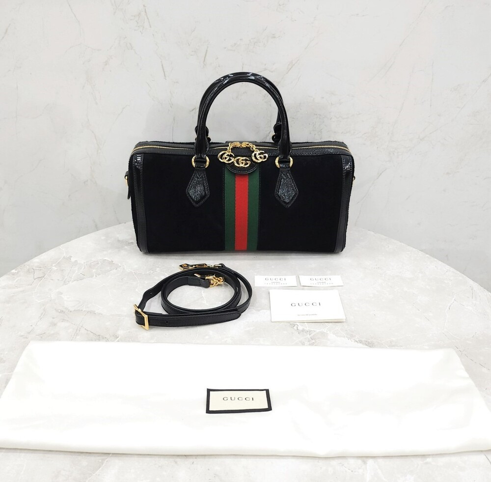 [럭스유] 구찌 GG 스웨이드 오피디아 탑핸들 백 블랙 524532