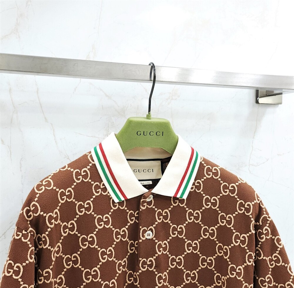 [럭스유] M / 구찌 GG 브라운 스트레치 코튼 카라티