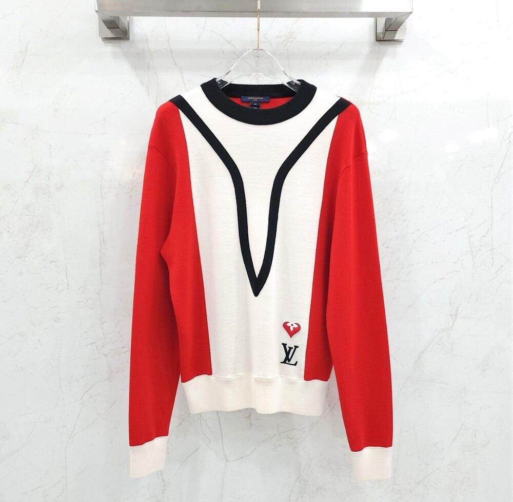 [럭스유] (새상품) XS / 루이비통 레드 올드스쿨 컬러 블룩 라운드 스웨터
