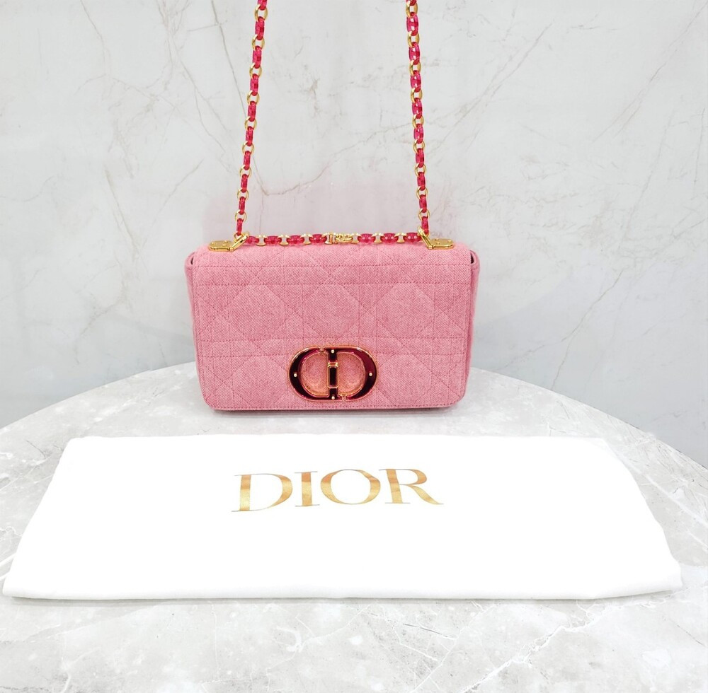 [럭스유] 디올 카로 숄더백 미디움 데님 브라이트 핑크 M9242WTJF