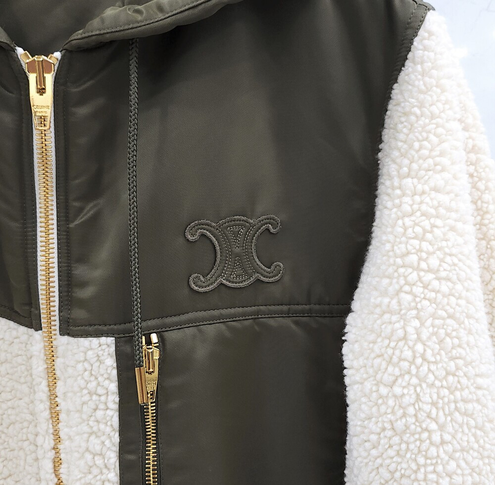 [럭스유] (새상품) 34 / 셀린느 플리스 퍼 이펙트 캐시미어 자켓 카키 RV0EU536S