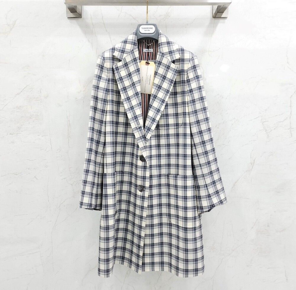[럭스유] 38 / 톰브라운 그레이 타탄 체크 히든절개 싱글 여성 코트