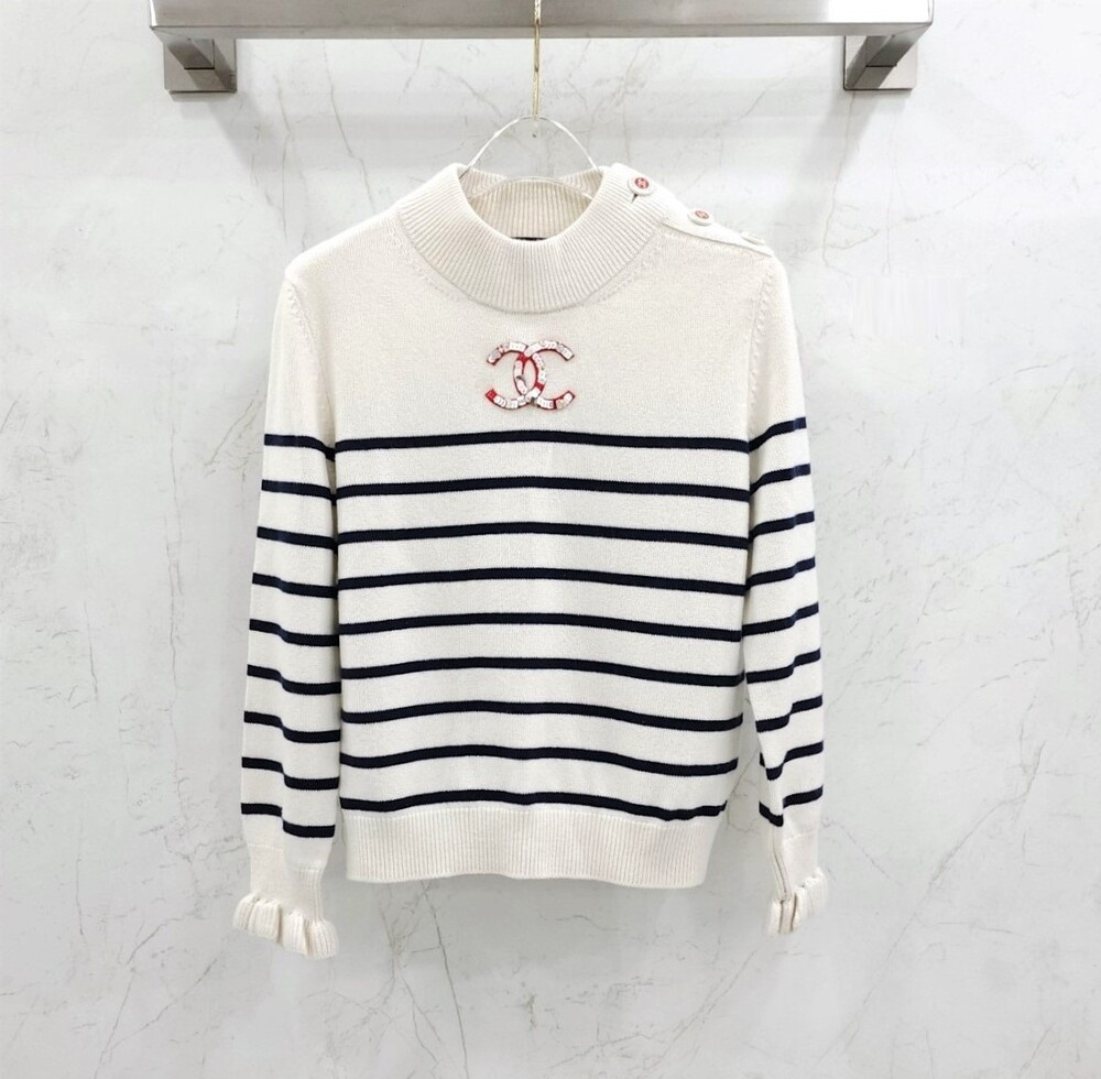[럭스유] 36 / 샤넬 23C CC로고 시퀸 스트라이프 캐시미어 니트 P74227