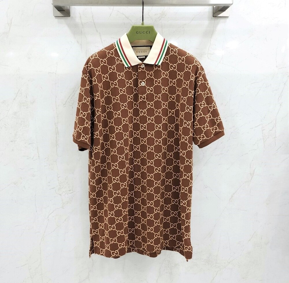 [럭스유] M / 구찌 GG 브라운 스트레치 코튼 카라티