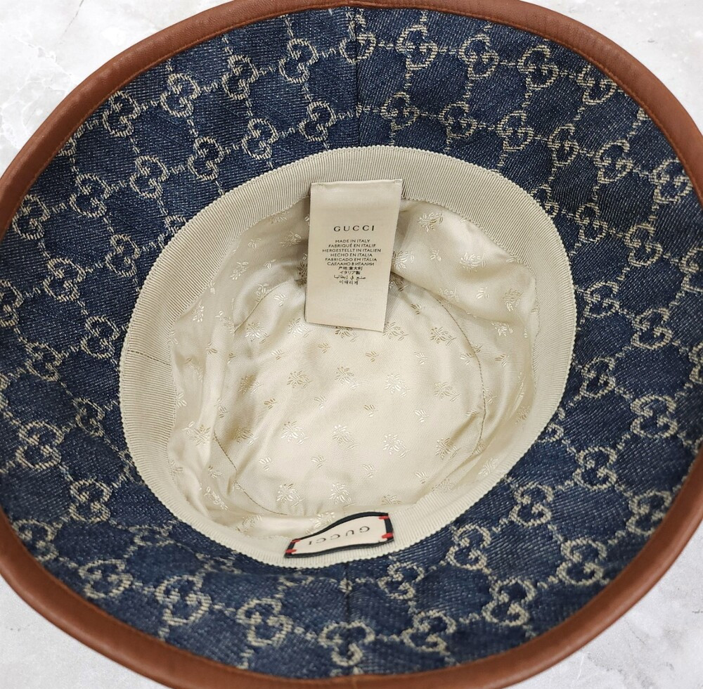 [럭스유] 구찌 GG 레더 트림 데님 버킷햇 M 576371