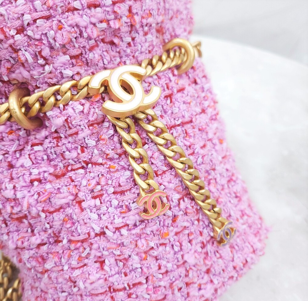 샤넬 CC로고 시즌 트위드 버킷백 핑크 AS3116