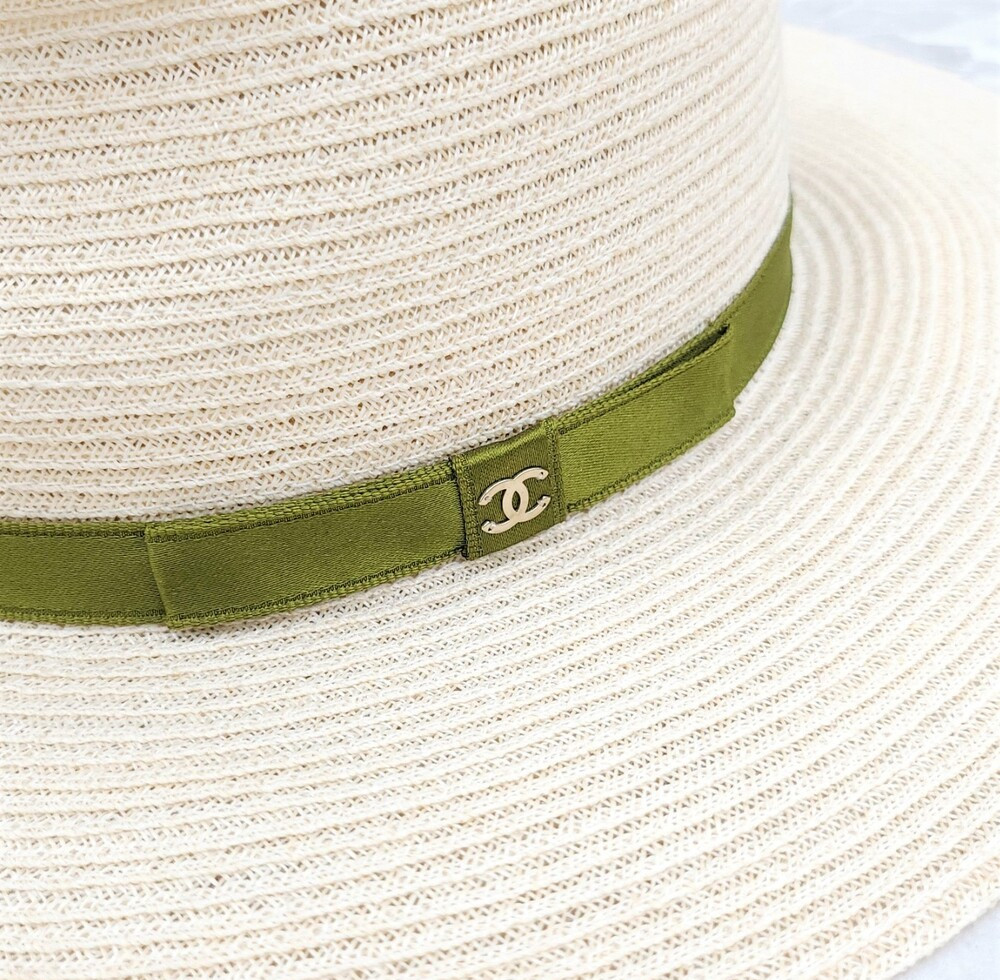 [럭스유] 샤넬 CC 로고 리본 라피아 버킷햇 S