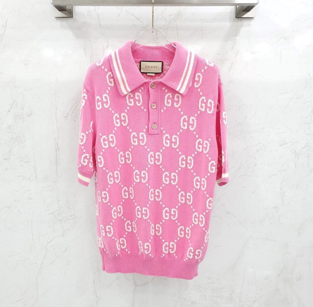 [럭스유] (새상품) S / 구찌 GG 로고 올오버 카라 반팔 PK 니트 774077