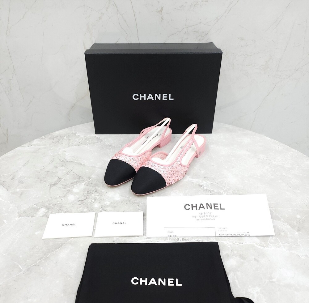 [럭스유] (새상품) 36.5 / 샤넬 핑크 슬링백 펌프스 플랫 슈즈 G31319
