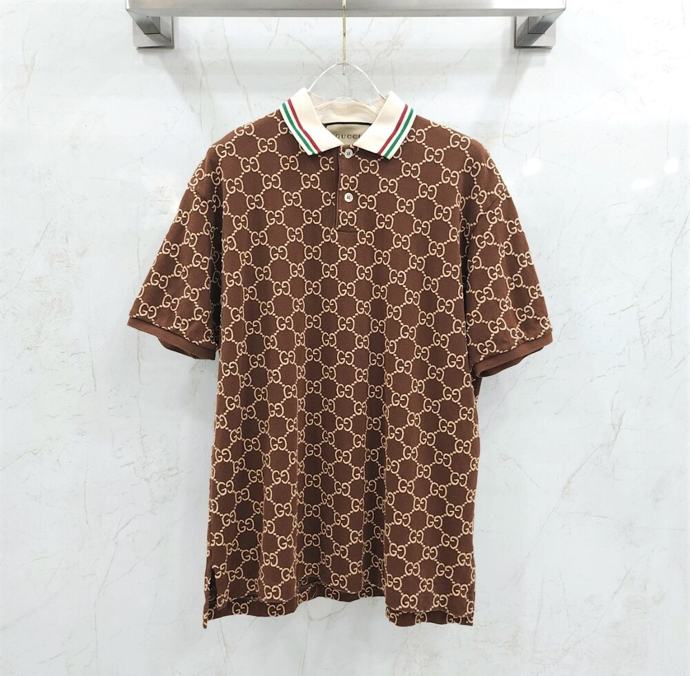 [럭스유] L / 구찌 브라운 GG 슈프림 자수 패턴 카라티