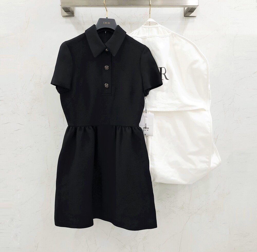 [럭스유] (새상품) 36 / 디올 CD 버튼 피디드 드레스 블랙 울실크 111R07A1166_X9009