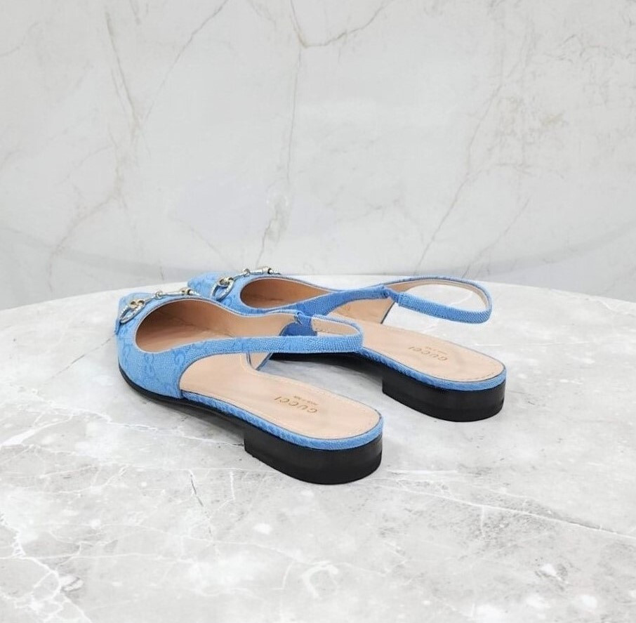 [럭스유] 38 / 구찌 GG 블루 홀스빗 슬링백 플랫 슈즈 786592