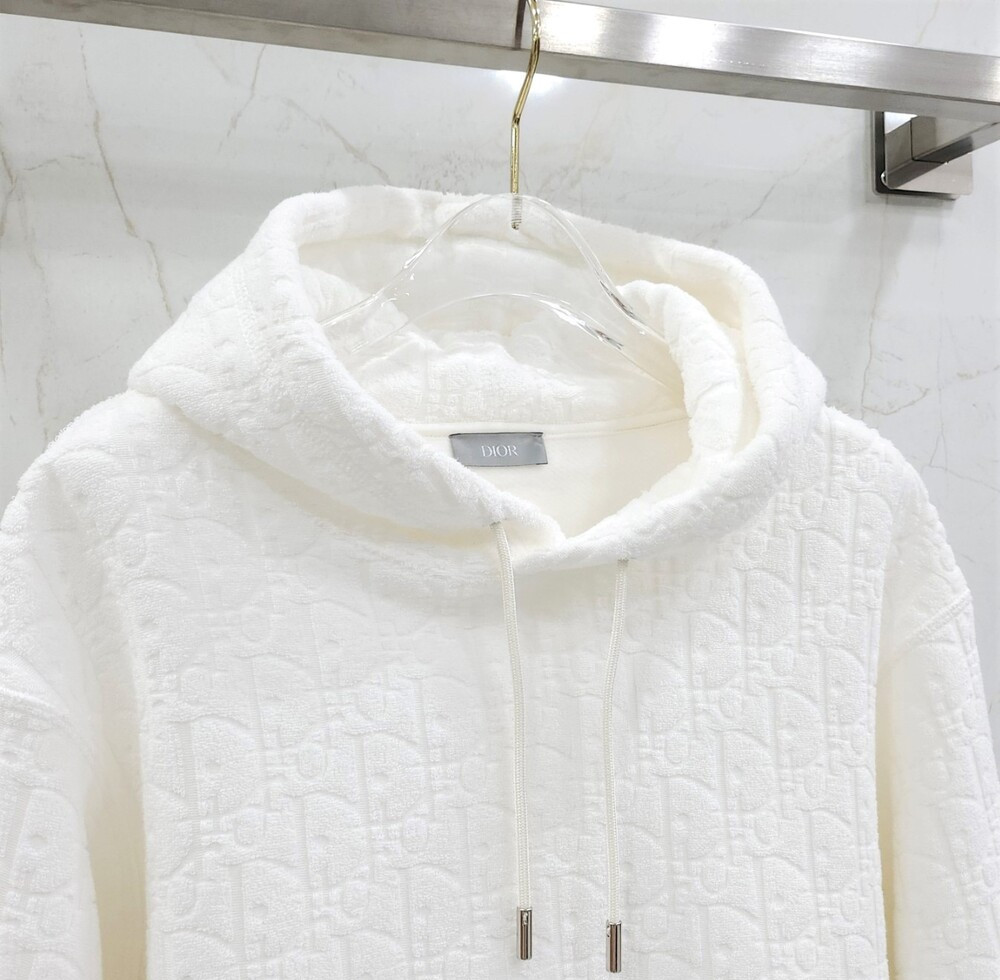 [럭스유] S / 디올 화이트 오블리크 테리 코튼 후드 스웨트셔츠 113J631A0684_C020