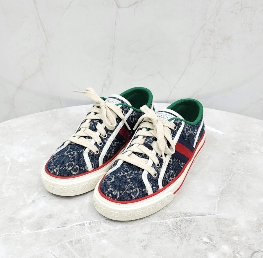 [럭스유] 36.5 / 구찌 GG 자카드 데님 테니스 1977 스니커즈 606111