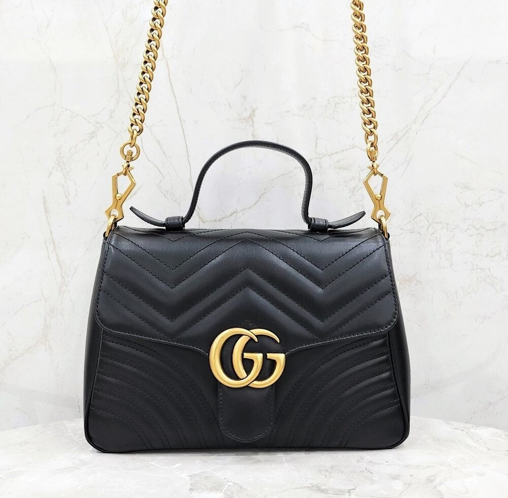 [럭스유] (새상품) 구찌 GG 마몽 블랙 탑핸들 체인 숄더백 498110