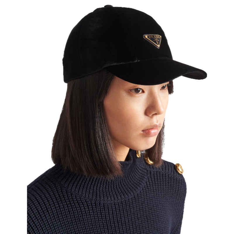 프라다 삼각로고 벨벳 볼캡 금장 블랙 1HC336 068 F0002