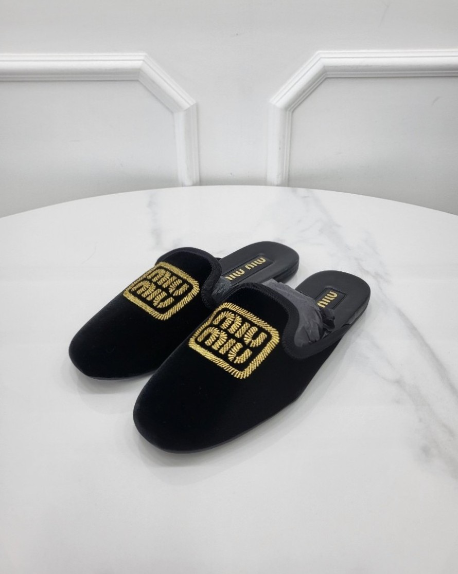 [미다스] 미우미우 벨벳 슬리퍼 블랙 36 5S104E