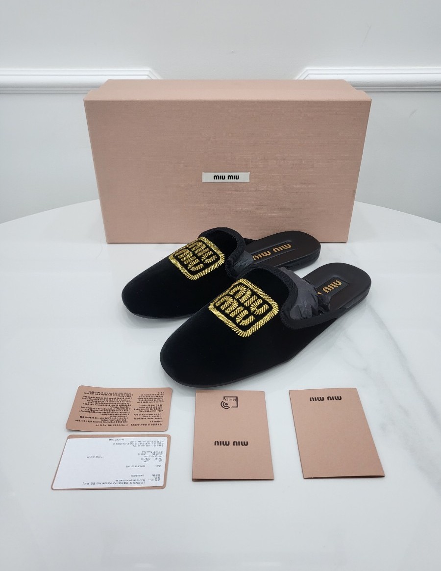 [미다스] 미우미우 벨벳 슬리퍼 블랙 36 5S104E