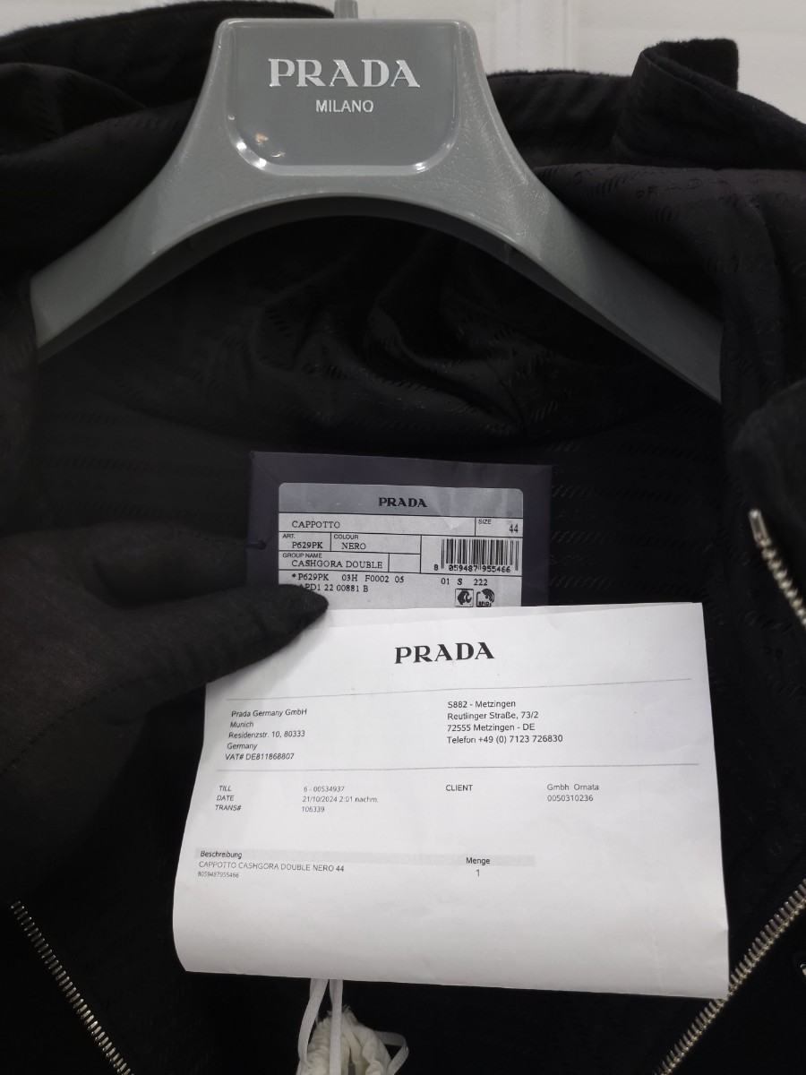 [미다스] 프라다 캐시고라 벨트 후드 코트 블랙 P629PK 44 새상품