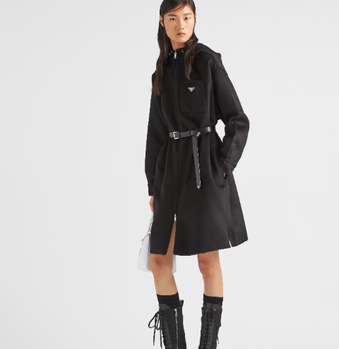 [미다스] 프라다 캐시고라 벨트 후드 코트 블랙 P629PK 44 새상품
