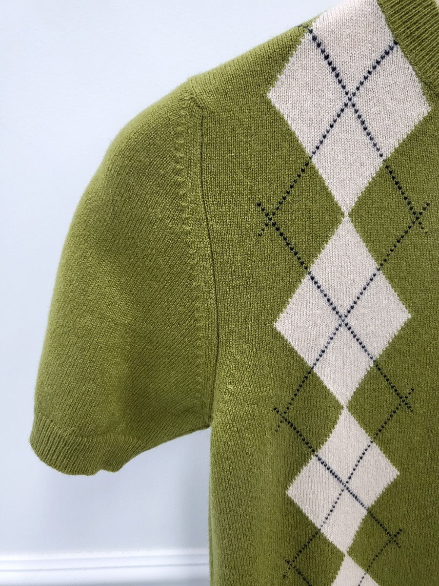 [미다스] 미우미우 아가일 체크 캐시미어 반팔 니트 MML974 38 새상품