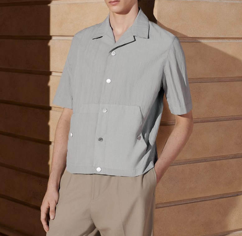 []미다스] 에르메스 남성 반팔 오버 스냅 셔츠 H452400HG5K48 블랙