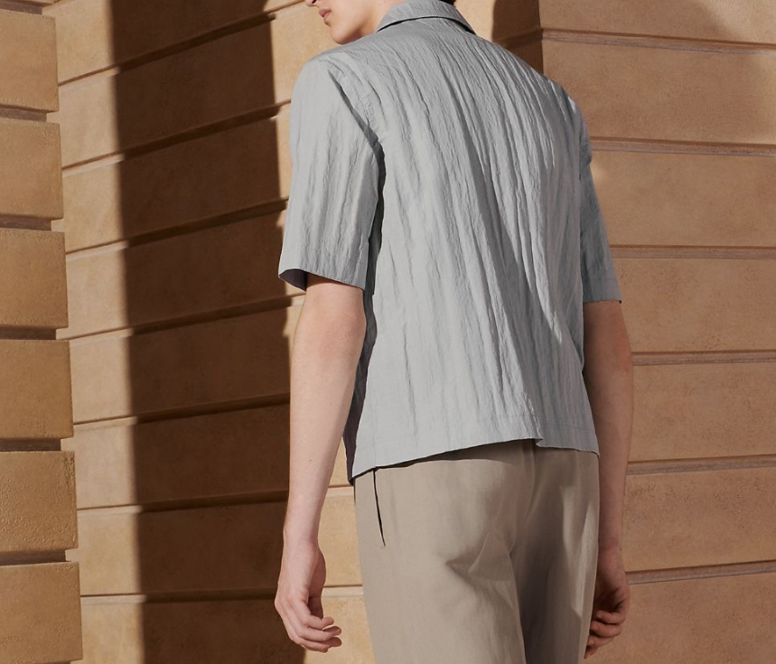 []미다스] 에르메스 남성 반팔 오버 스냅 셔츠 H452400HG5K48 블랙